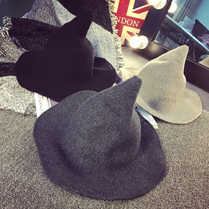 Halloween Witch Hat Unisex Wool Knit Costume Hat Solid Fashion Accessory