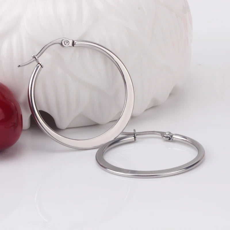 Vintage Hoop Earrings for Women 15mm/25mm/35mm Stainless Steel Gold Plated Jewelry
