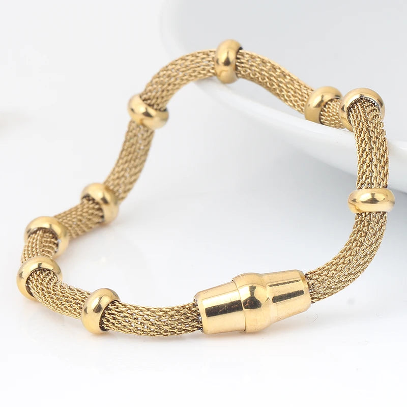 Unisex Stainless Steel Cable Mesh Bracelet with Charms – Multiple Colors