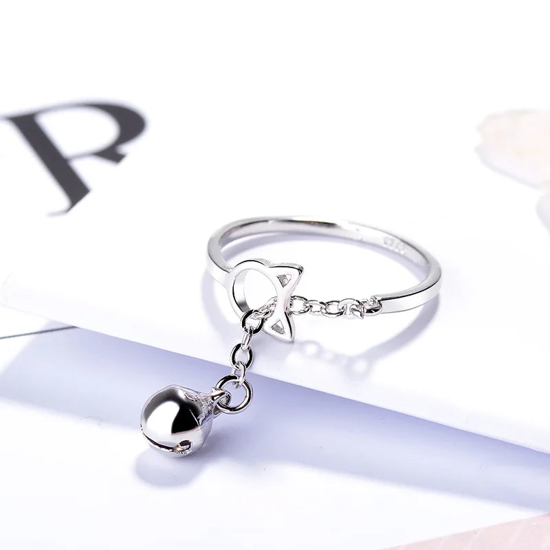 Cute Cat Head Chain Dangler Jewelry with Bell Ring Adjustable Statement Accessory for Women