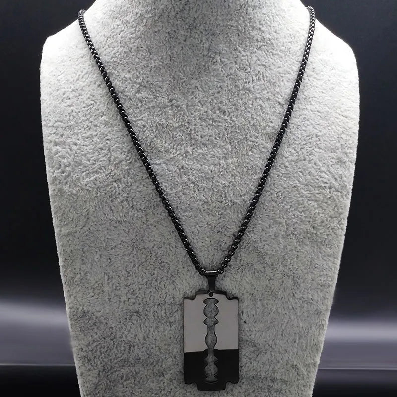 Men's Gothic Razor Pendant Necklace - Stainless Steel Chain Jewelry