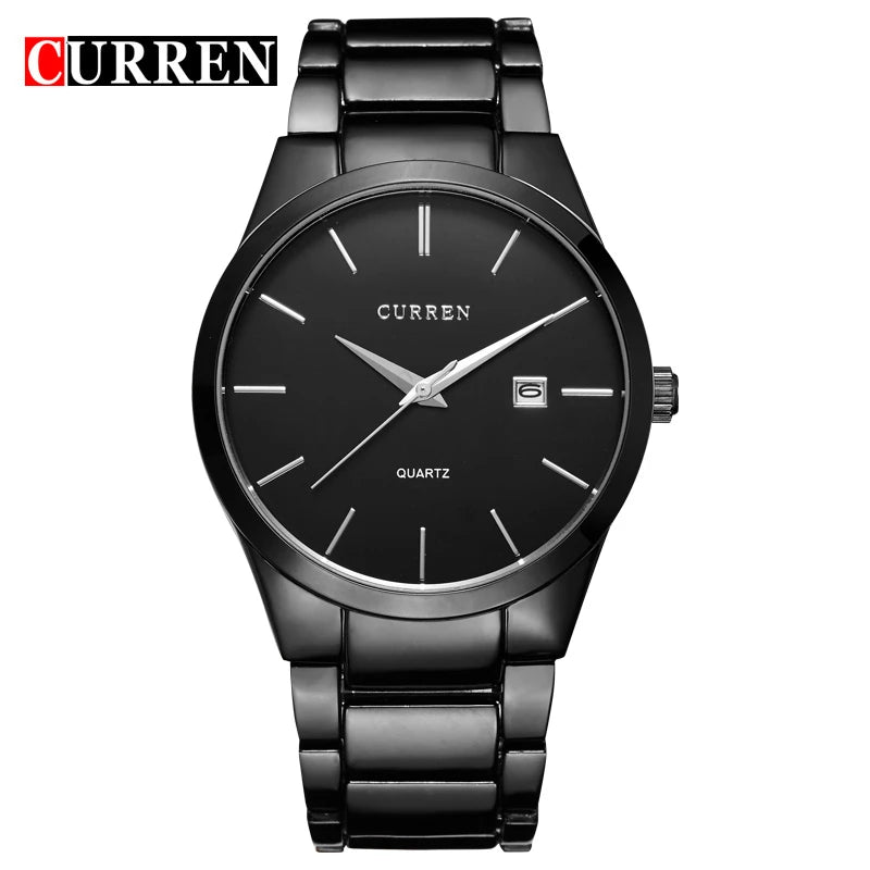 Luxury Men's Quartz Wristwatch with Steel Case and Calendar - Casual Business Watch
