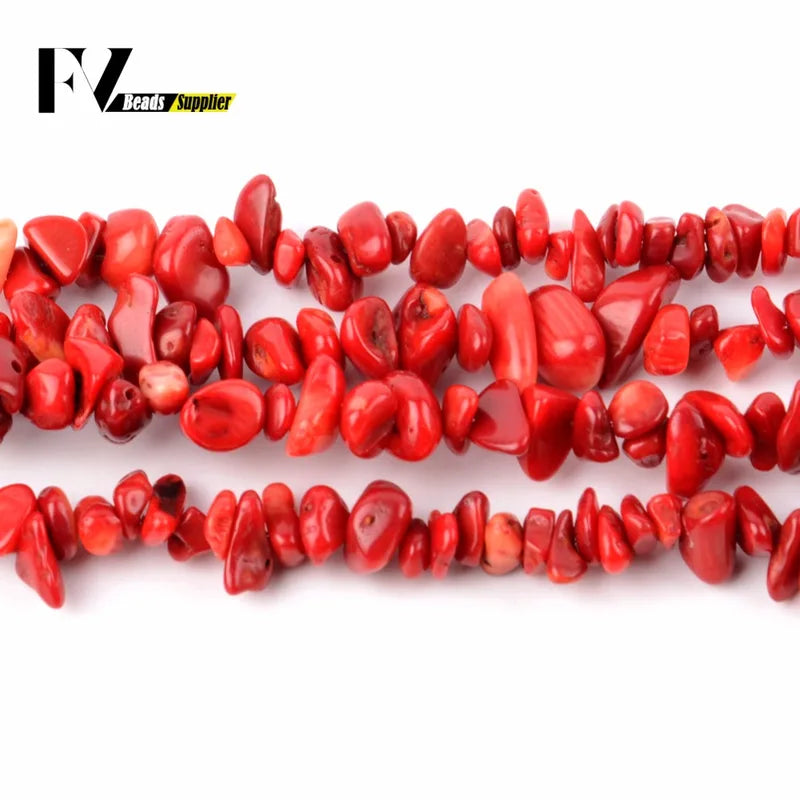 Natural Red Coral Beads for Jewelry Making Irregular Gravel Chips 5-8mm - 15 Inch