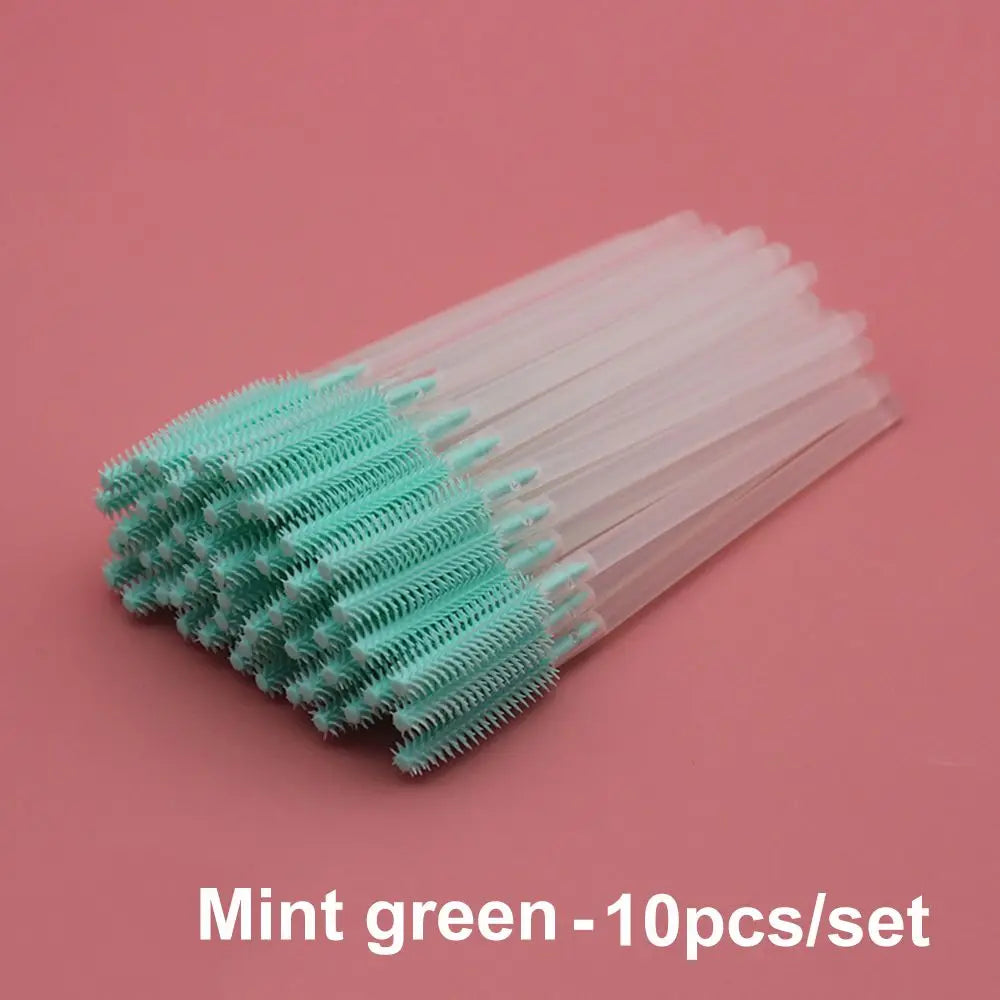 Colorful Disposable Silicone Mascara & Eyebrow Applicator Brush Set - 10Pcs