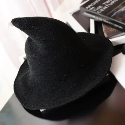 Halloween Witch Hat Unisex Wool Knit Costume Hat Solid Fashion Accessory