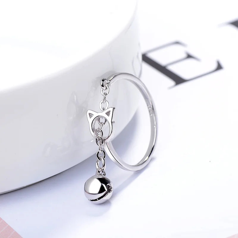 Cute Cat Head Chain Dangler Jewelry with Bell Ring Adjustable Statement Accessory for Women