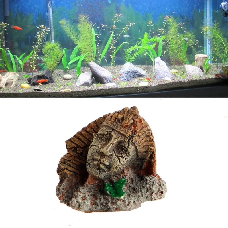Artificial Aquarium Decorations Resin Egyptian Pharaoh Sphinx Roman Style Fish Tank Ornament
