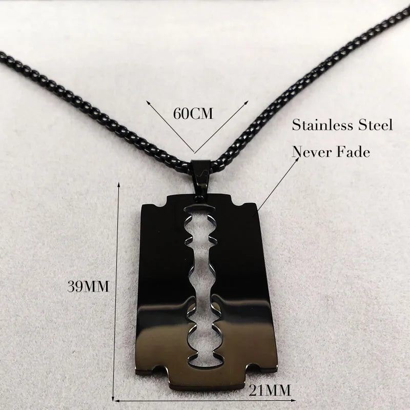 Men's Gothic Razor Pendant Necklace - Stainless Steel Chain Jewelry