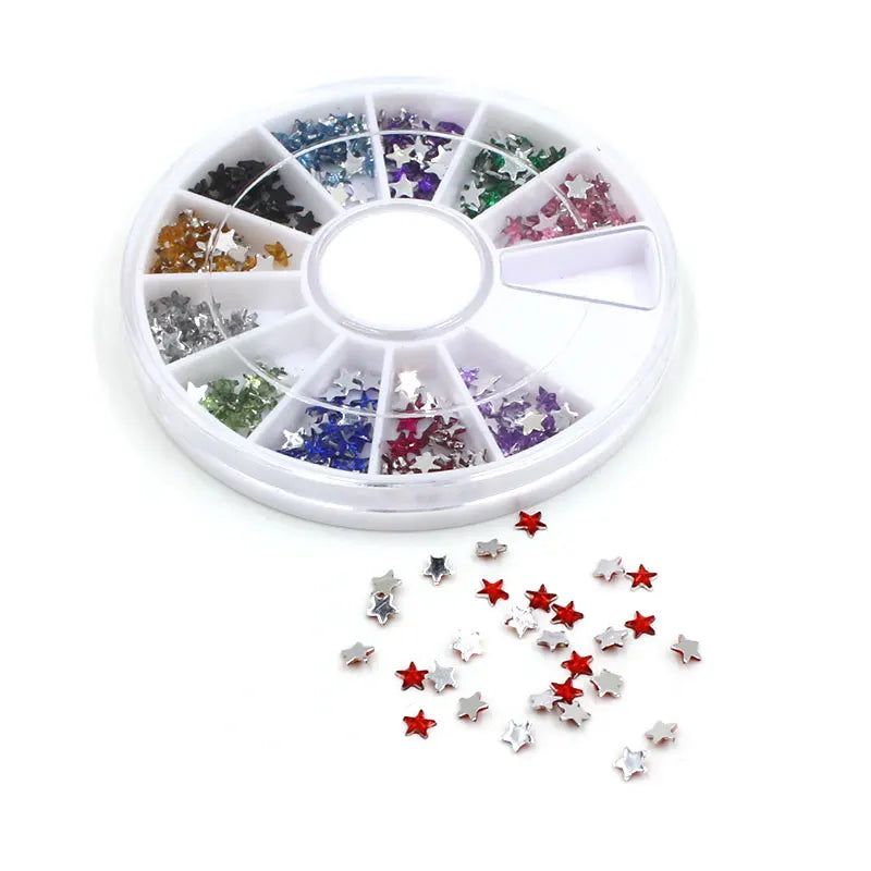 3D Nail Art Tips Silver Acrylic Wheel Design Rhinestones for Manicure & Jewelry