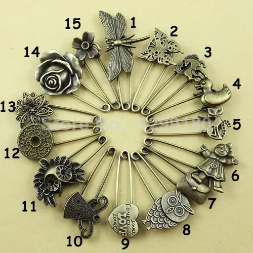 Vintage Alloy Brass Brooch Safety Pins for Garment Accessories - 2pcs