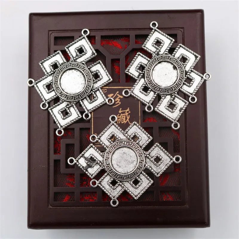 4pcs Silver Plated Metal Retro Gossip Mirror Connector Jewelry Craft Supplies 49x35mm
