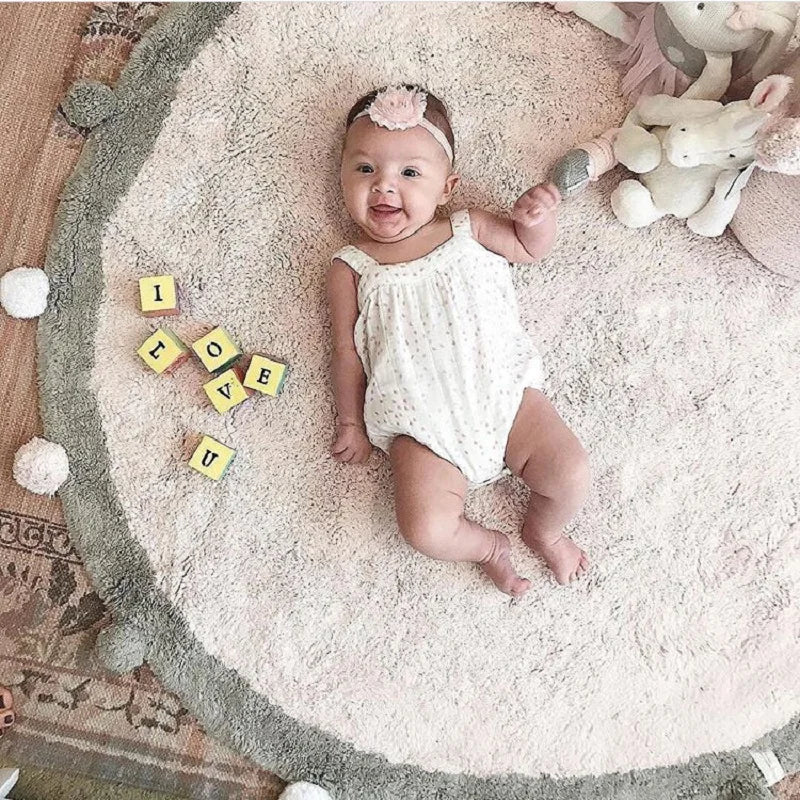 Nordic Cotton Round Rug Fluffy Floor Mat for Baby Kids Bedroom Living Room