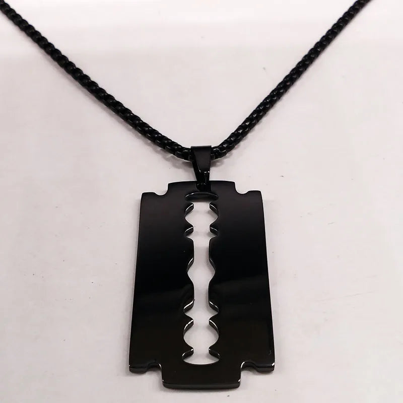 Men's Gothic Razor Pendant Necklace - Stainless Steel Chain Jewelry