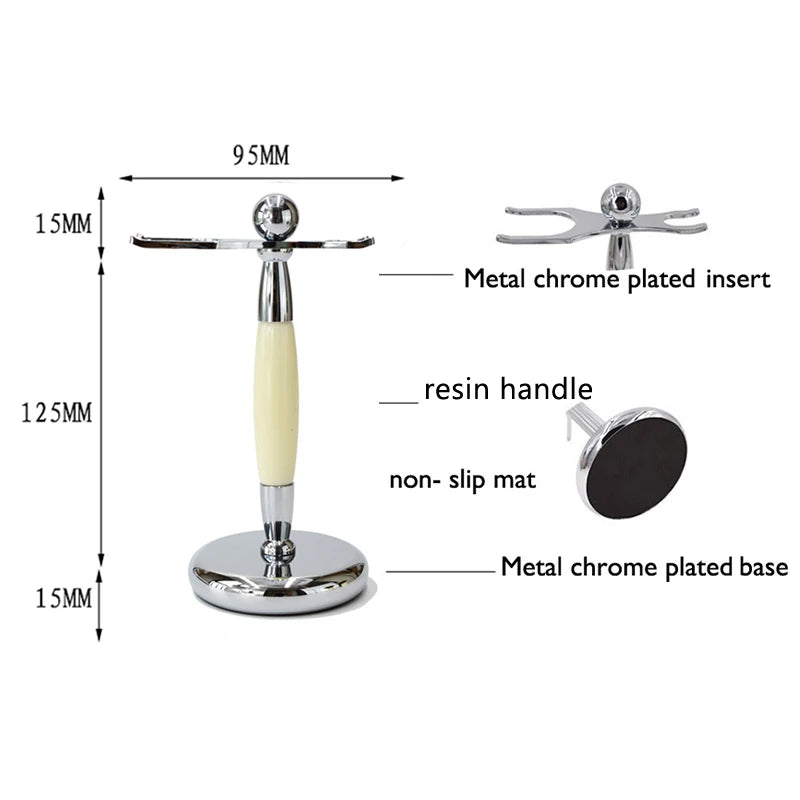 Metal Shaving Brush Stand and Razor Holder - Chrome Finish, 155mm Tall