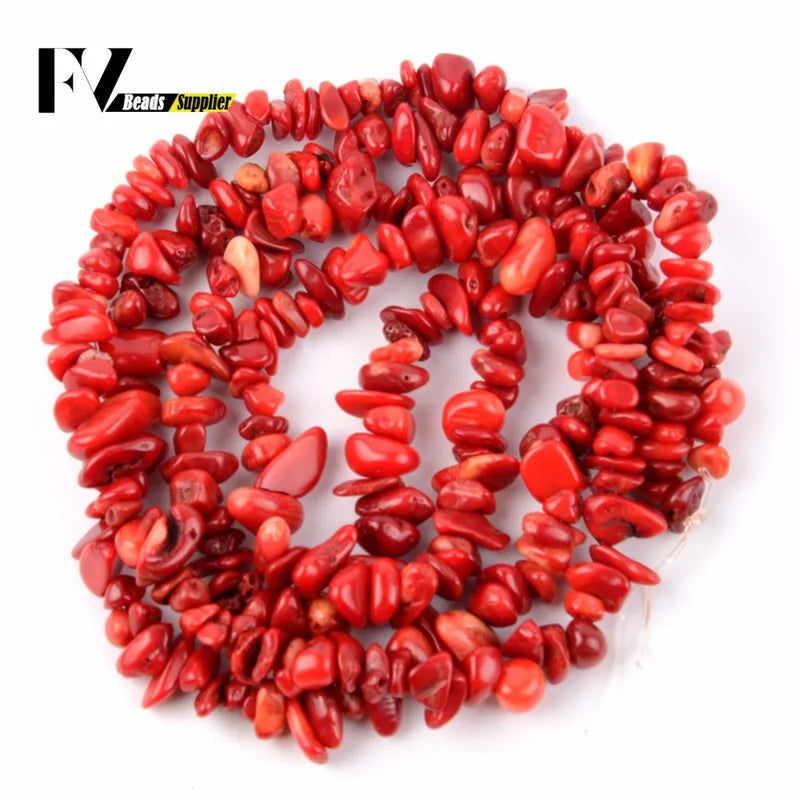 Natural Red Coral Beads for Jewelry Making Irregular Gravel Chips 5-8mm - 15 Inch