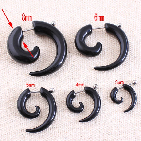 Fake Spiral Ear Tapers Snail Ear Expanders Body Jewelry 3-8mm - 2 Pieces