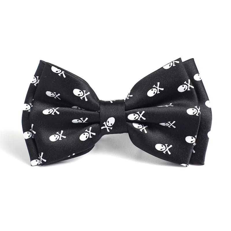 Unisex Halloween Skull Bow Tie Set - Adjustable Satin Ties in 9 Styles