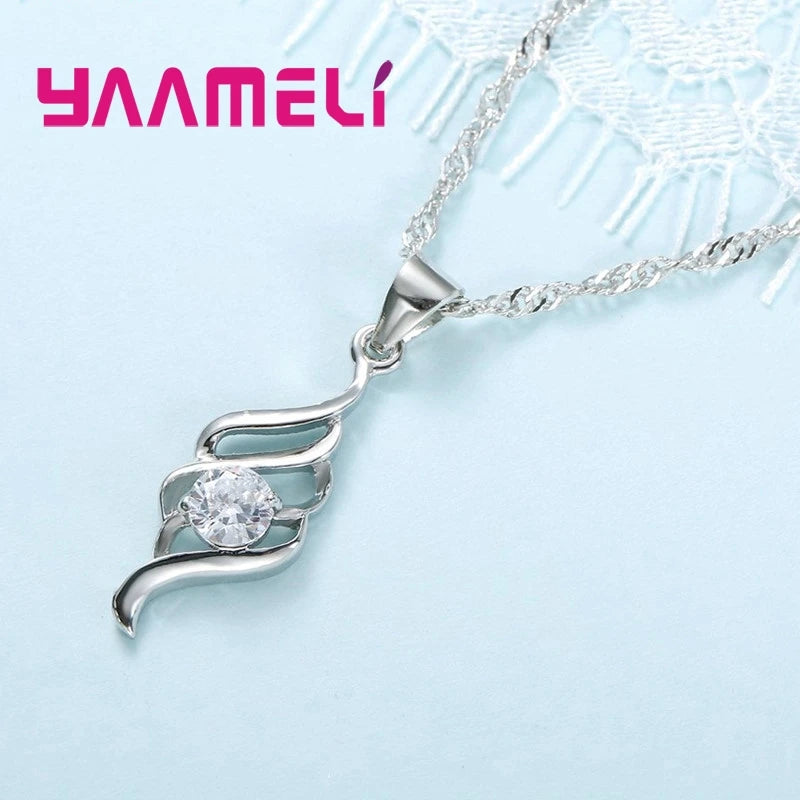 Sterling Silver Jewelry Set with Pendant Necklace and Hoop Earrings for Women
