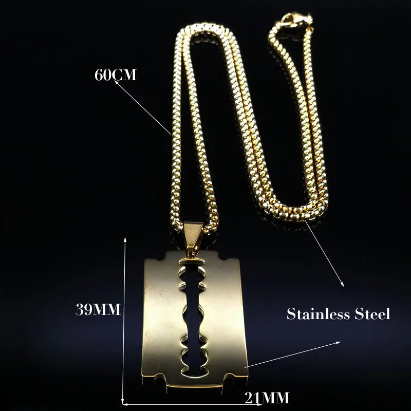 Men's Gothic Razor Pendant Necklace - Stainless Steel Chain Jewelry