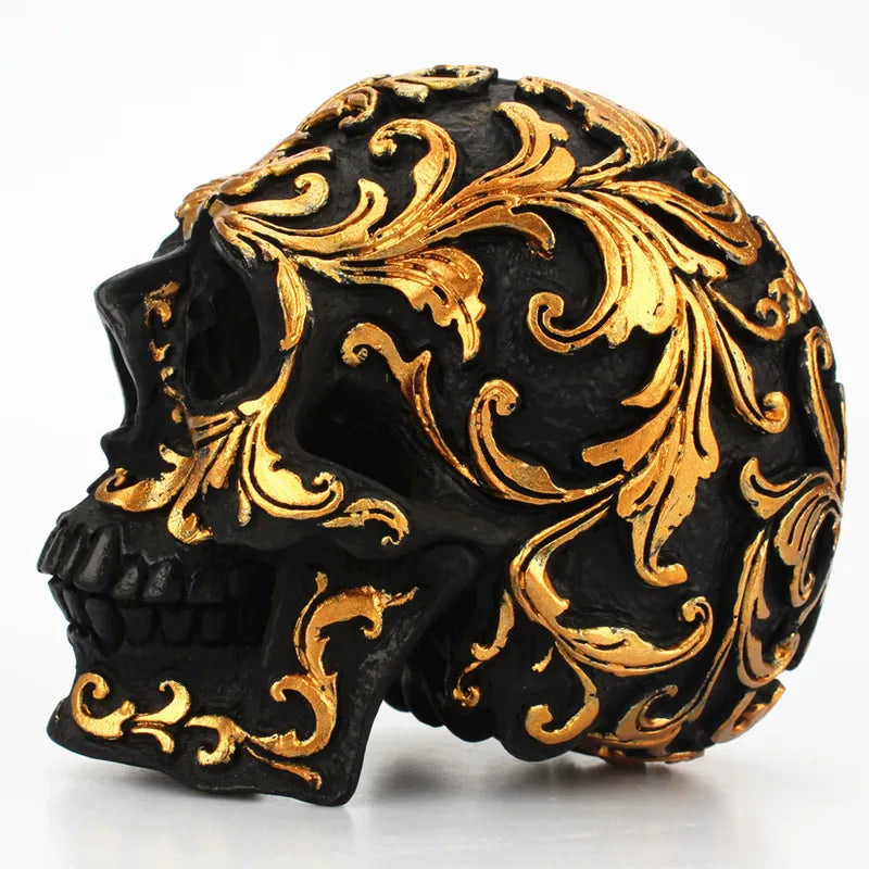 Halloween Skull Decor Resin Sculpture Handcrafted Carving Black Skull Ornament