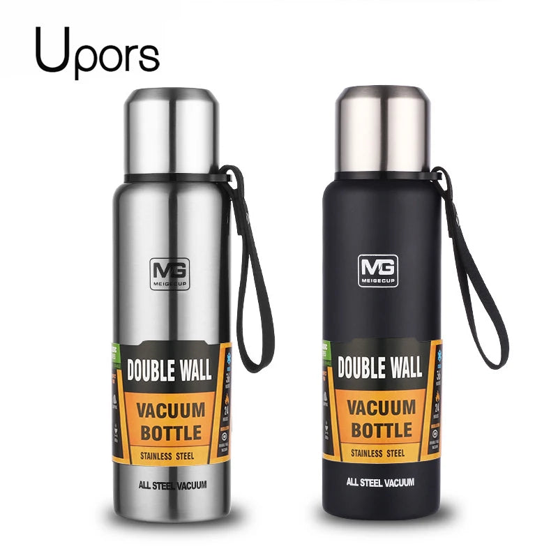 Insulated Stainless Steel Thermos Bottle with Rope Handle - Large Capacity Vacuum Flask