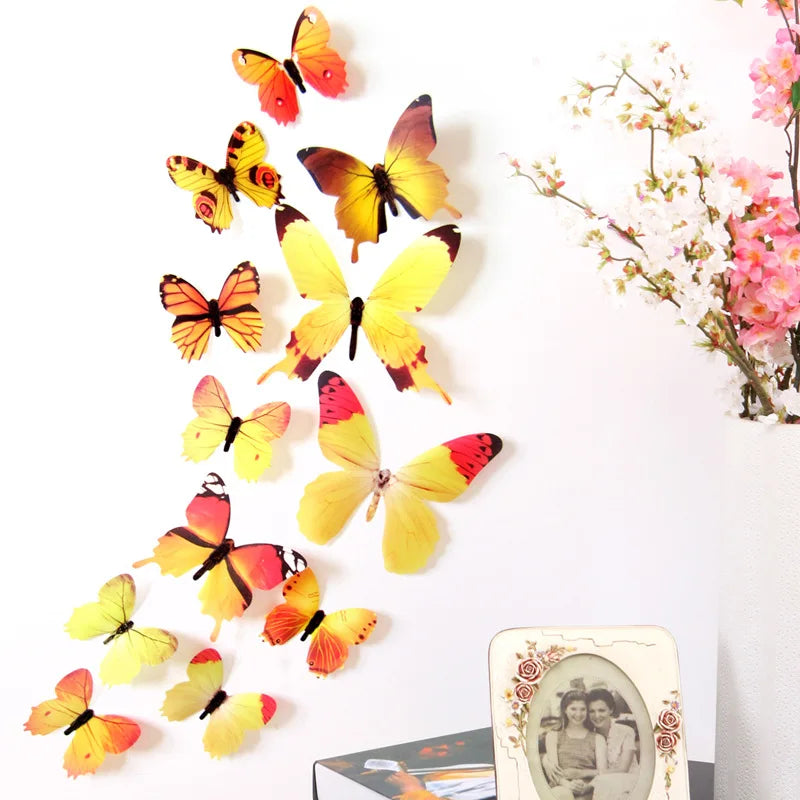 12-Pack Butterfly 3D Wall Stickers for Home Decor and Wedding Decorations