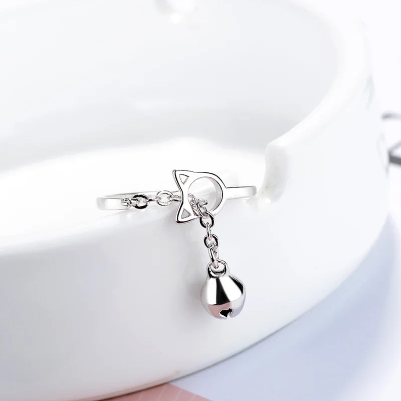 Cute Cat Head Chain Dangler Jewelry with Bell Ring Adjustable Statement Accessory for Women