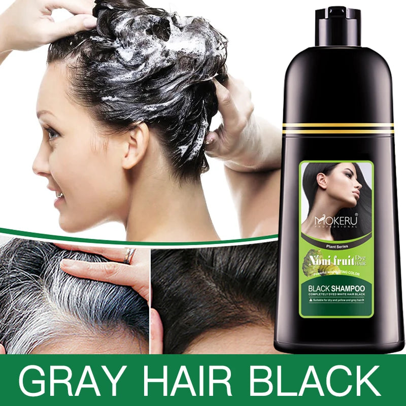 Fast Black Hair Dye Shampoo - Natural Noni Plant Essence, Covers Gray in 5 Minutes