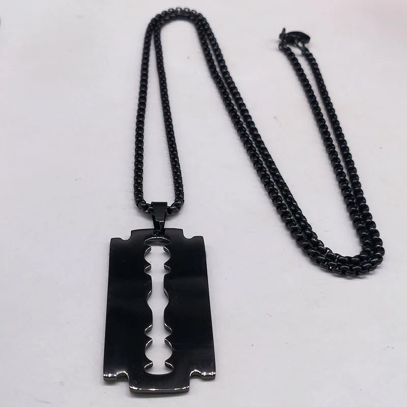 Men's Gothic Razor Pendant Necklace - Stainless Steel Chain Jewelry