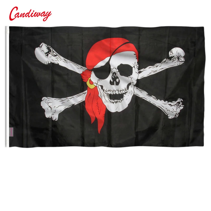 Halloween Pirate Flag Banner 90x60cm Skull Crossbones Garden Party Decoration