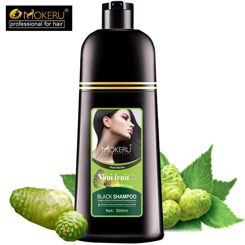Fast Black Hair Dye Shampoo - Natural Noni Plant Essence, Covers Gray in 5 Minutes