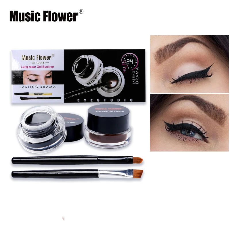 Waterproof Gel Eyeliner Set with Brushes - Long-Lasting, Smudge-Proof, 2 Colors