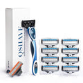 Men's Shaving Razor Kit with Handle & 10 Cartridges - Blue & Orange Blades