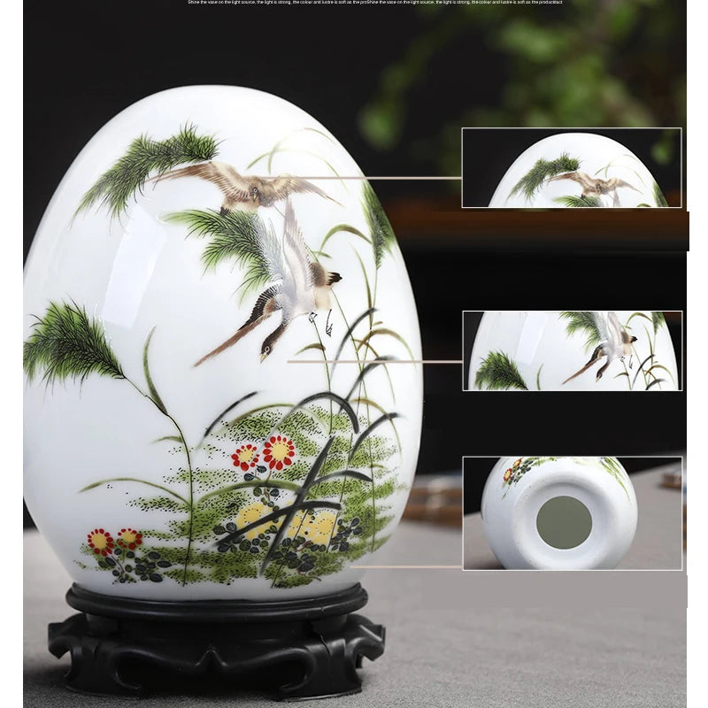 Jingdezhen Ceramic Egg Vase - Good Luck Porcelain Decor for Living Room