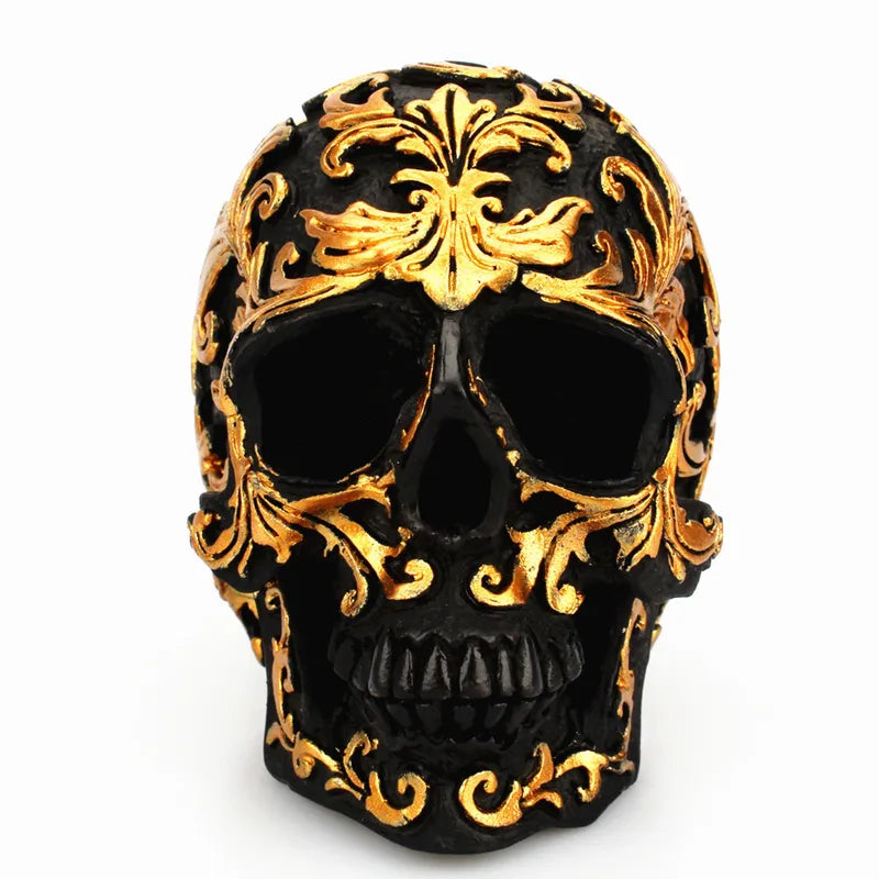 Halloween Skull Decor Resin Sculpture Handcrafted Carving Black Skull Ornament