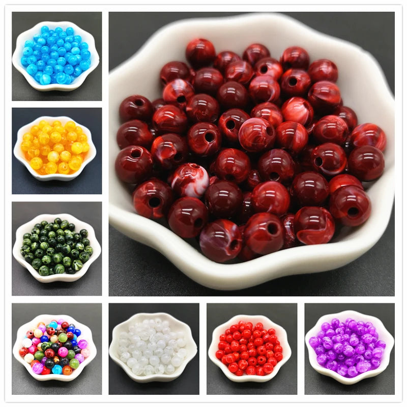 Imitation Natural Stone Acrylic Beads for Jewelry Making - Round Clouds Effect