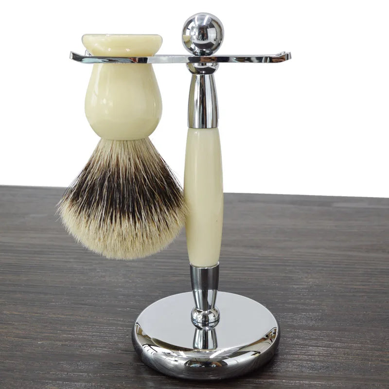 Metal Shaving Brush Stand and Razor Holder - Chrome Finish, 155mm Tall