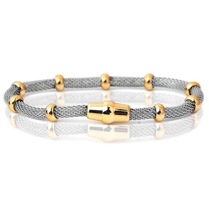 Unisex Stainless Steel Cable Mesh Bracelet with Charms – Multiple Colors