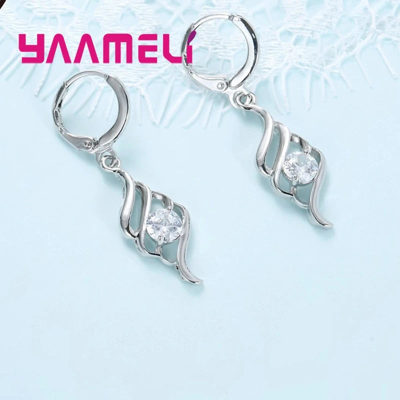 Sterling Silver Jewelry Set with Pendant Necklace and Hoop Earrings for Women