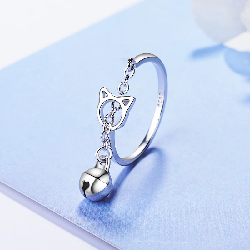 Cute Cat Head Chain Dangler Jewelry with Bell Ring Adjustable Statement Accessory for Women