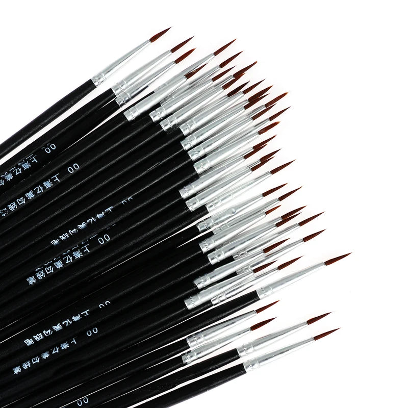 Set of 10 Art Paint Brushes for Watercolor Acrylic Oil Painting - Thin Hook Line Pens
