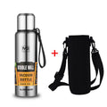 Insulated Stainless Steel Thermos Bottle with Rope Handle - Large Capacity Vacuum Flask