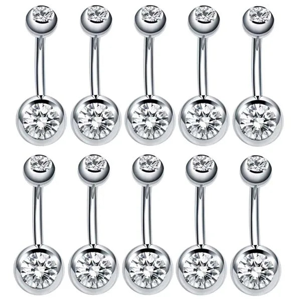 10 Pcs Belly Button Rings Surgical Steel Navel Jewelry Rhinestone Set