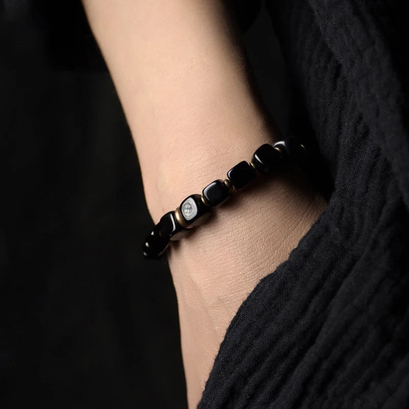 Unisex Obsidian and Copper Beaded Bracelet - Spiritual Protection Jewelry