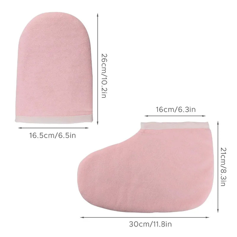 Pink Paraffin Wax Gloves and Booties for Heat Therapy Spa Tanning Care