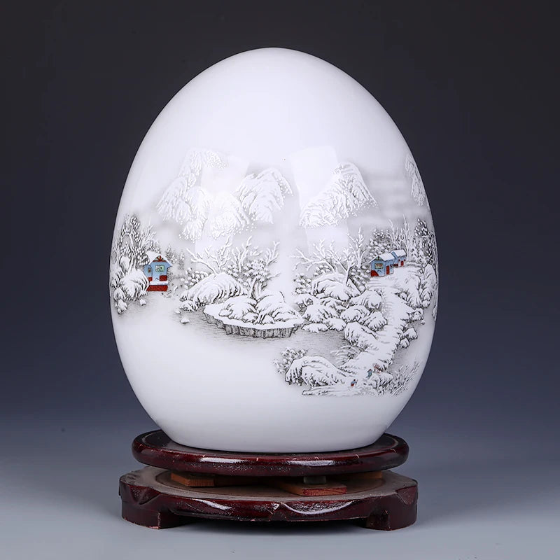 Jingdezhen Ceramic Egg Vase - Good Luck Porcelain Decor for Living Room