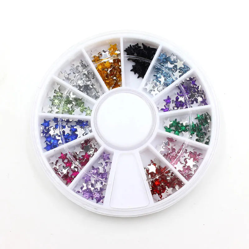 3D Nail Art Tips Silver Acrylic Wheel Design Rhinestones for Manicure & Jewelry