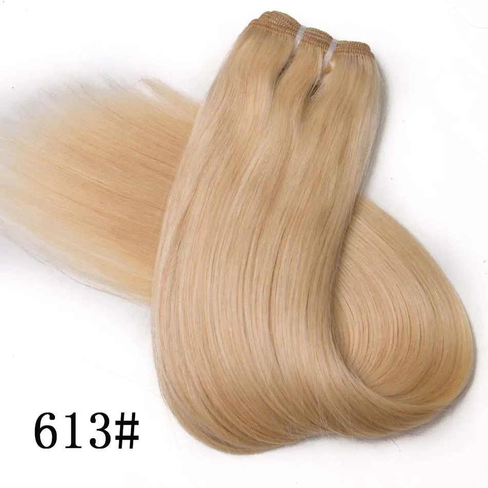 Straight Blonde Human Hair Extensions Weft - Brazilian Remy Hair, 18-28 Inches