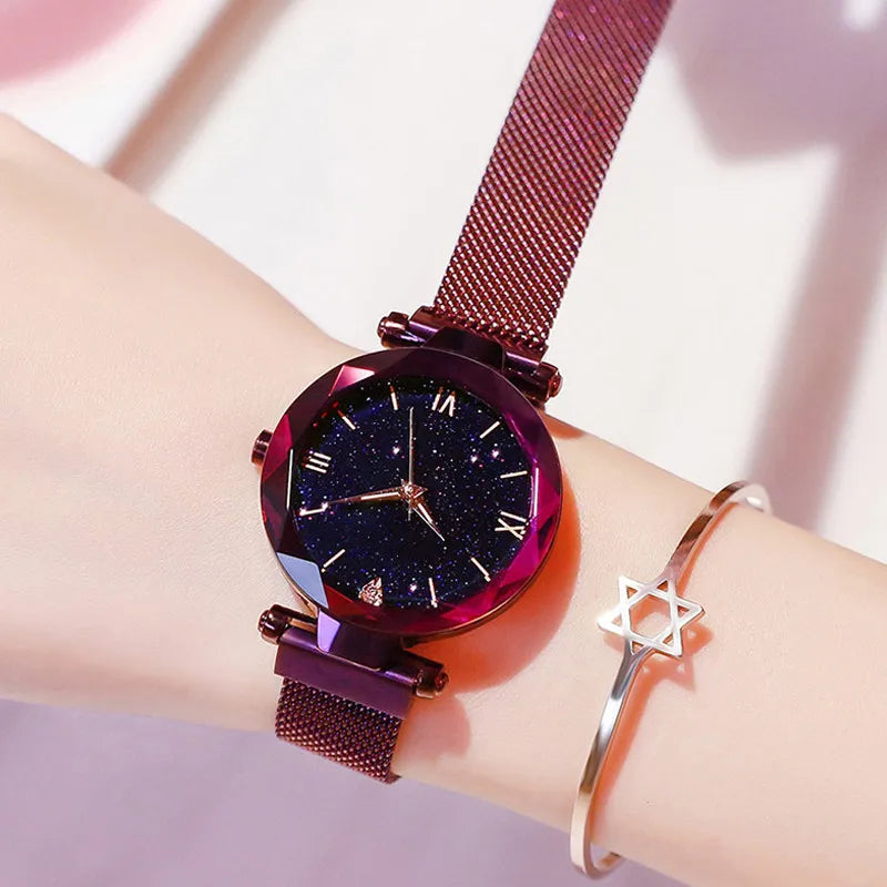 Starry Sky Women’s Magnetic Mesh Watch - Luxury Fashion Dress Wristwatch