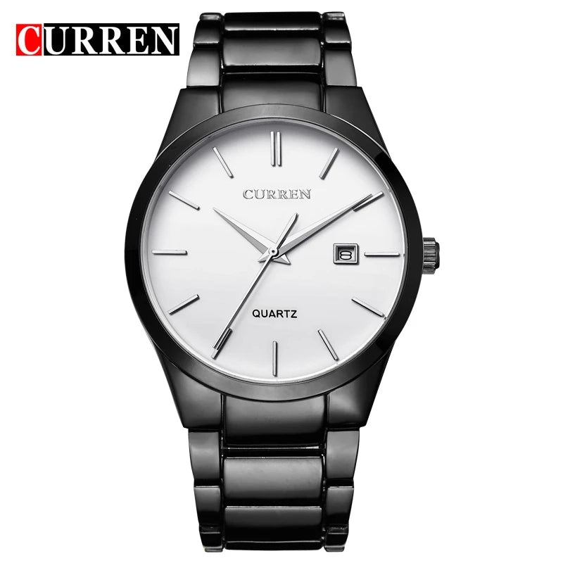 Luxury Men's Quartz Wristwatch with Steel Case and Calendar - Casual Business Watch